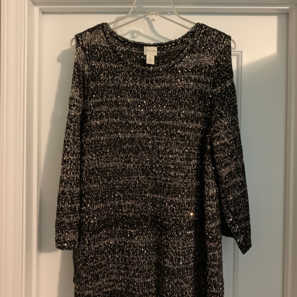 Chico’s Cold Shoulder Sequin Sweater size 3
